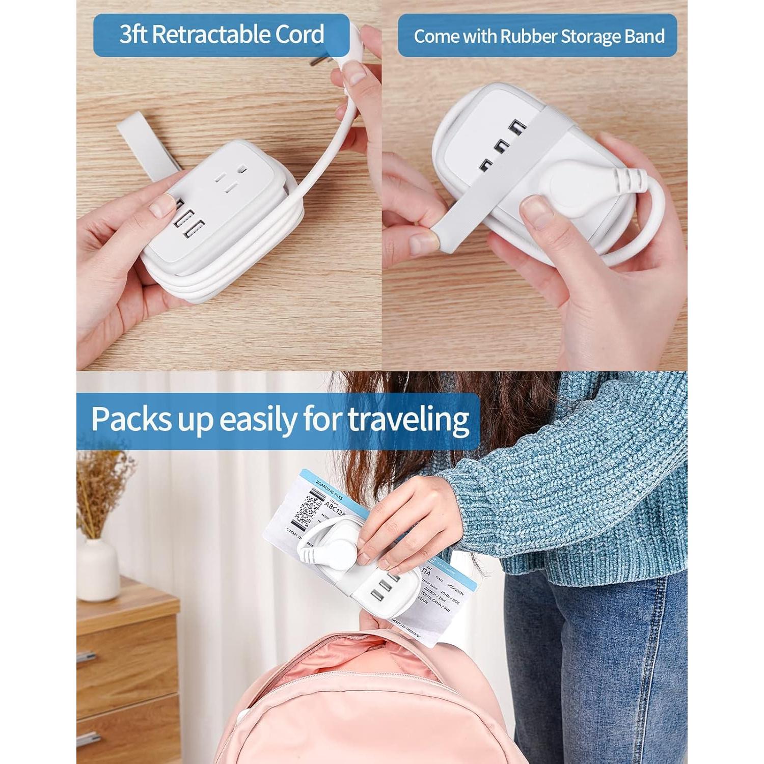 Regleta de Viaje NTONPOWER 2 Salidas 3 USB 3FT Compacta