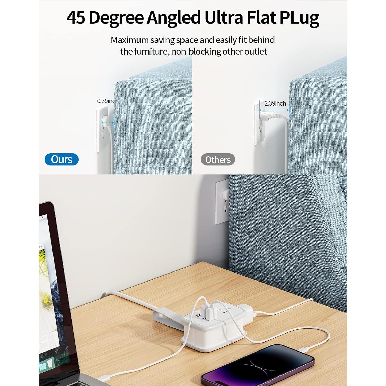 Regleta de Viaje NTONPOWER 2 Salidas 3 USB 3FT Compacta