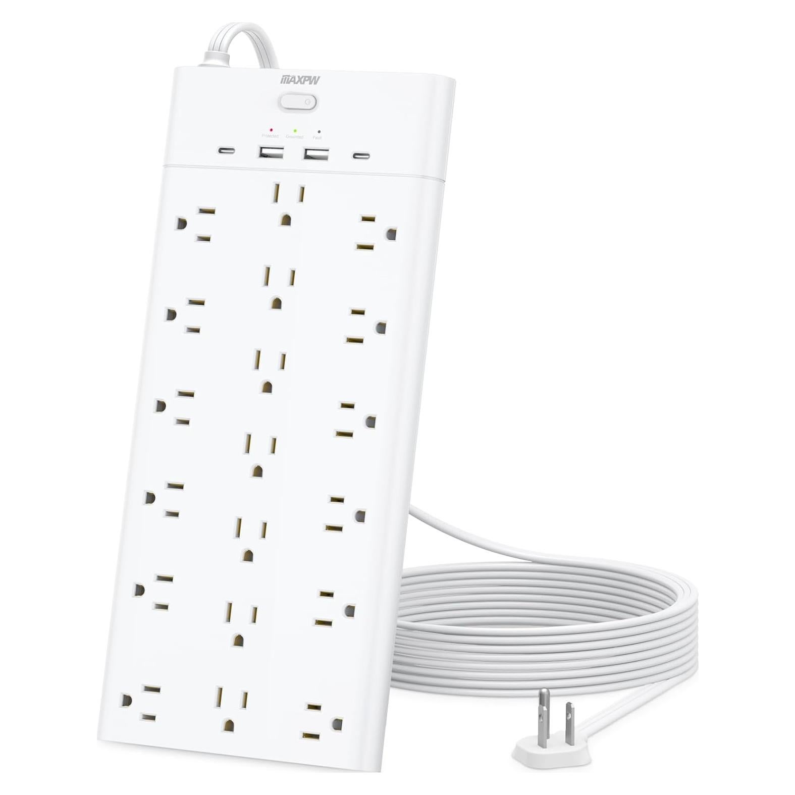 Regleta de Protección Maxpw 19 Salidas 4 USB 6.5 Pies Blanca