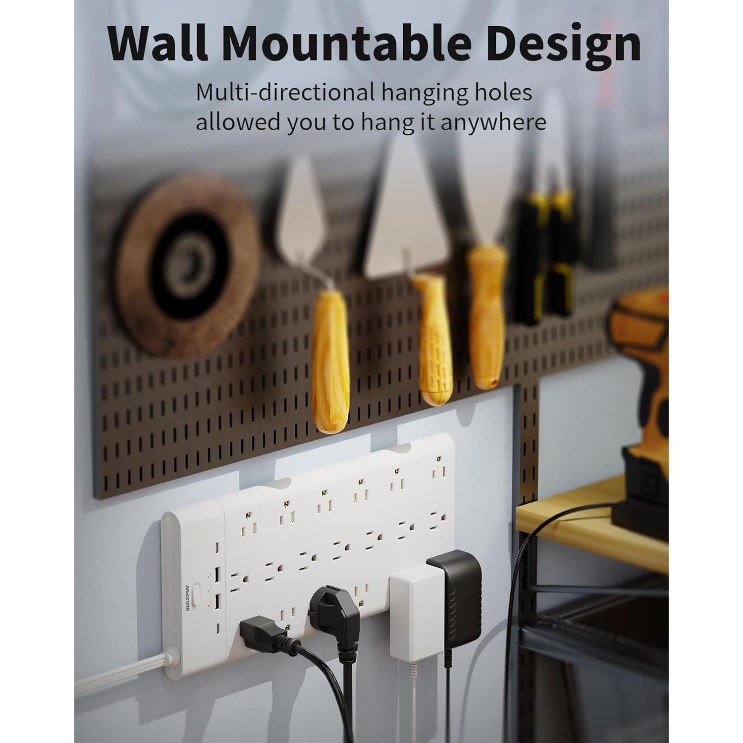 Regleta de Protección Maxpw 19 Salidas 4 USB 6.5 Pies Blanca