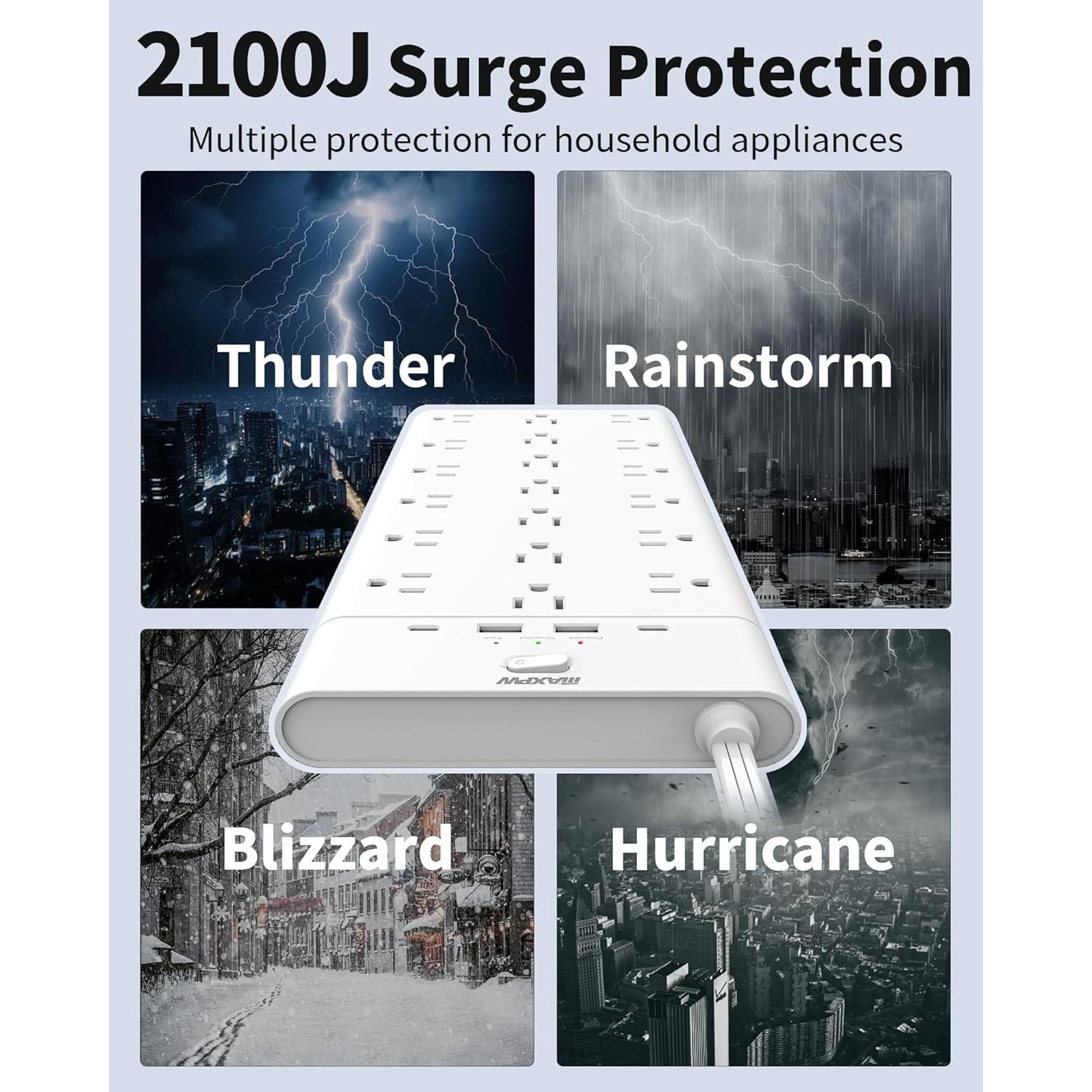 Regleta de Protección Maxpw 19 Salidas 4 USB 6.5 Pies Blanca