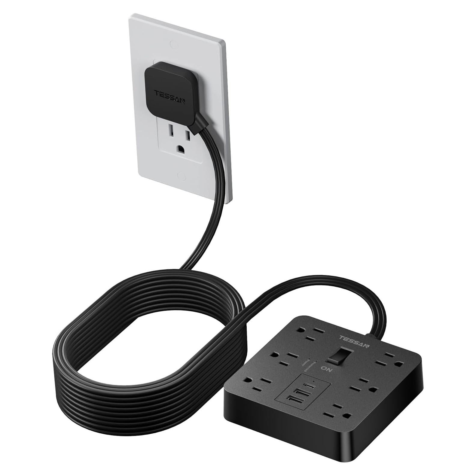 Regleta de Potencia TESSAN 3m 6 Salidas 3 USB Negro