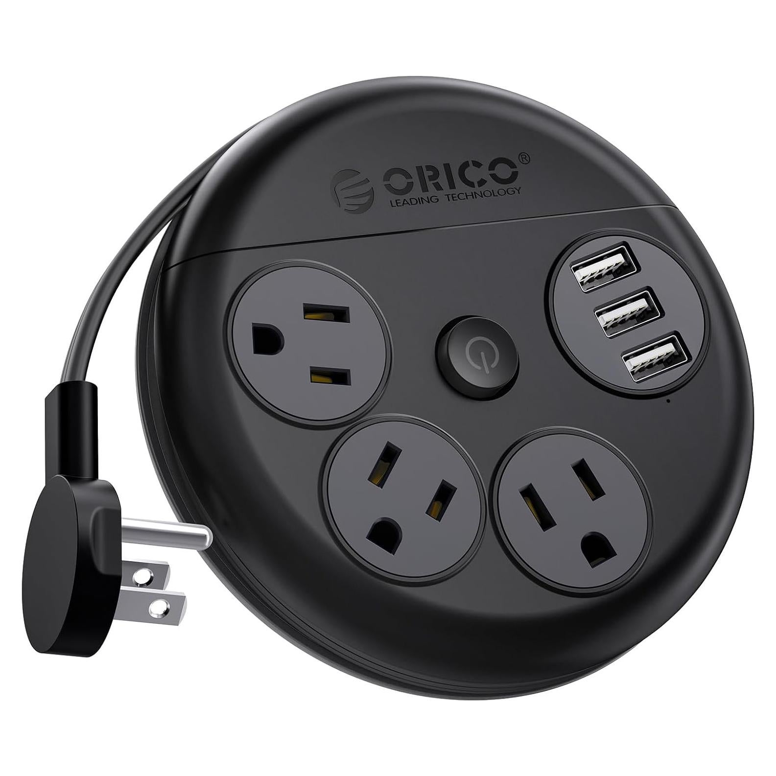 Regleta de Viaje ORICO 1.2m 6 en 1 con 3 USB Negra