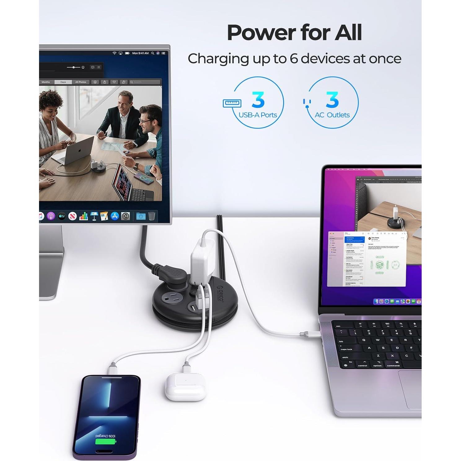 Regleta de Viaje ORICO 1.2m 6 en 1 con 3 USB Negra