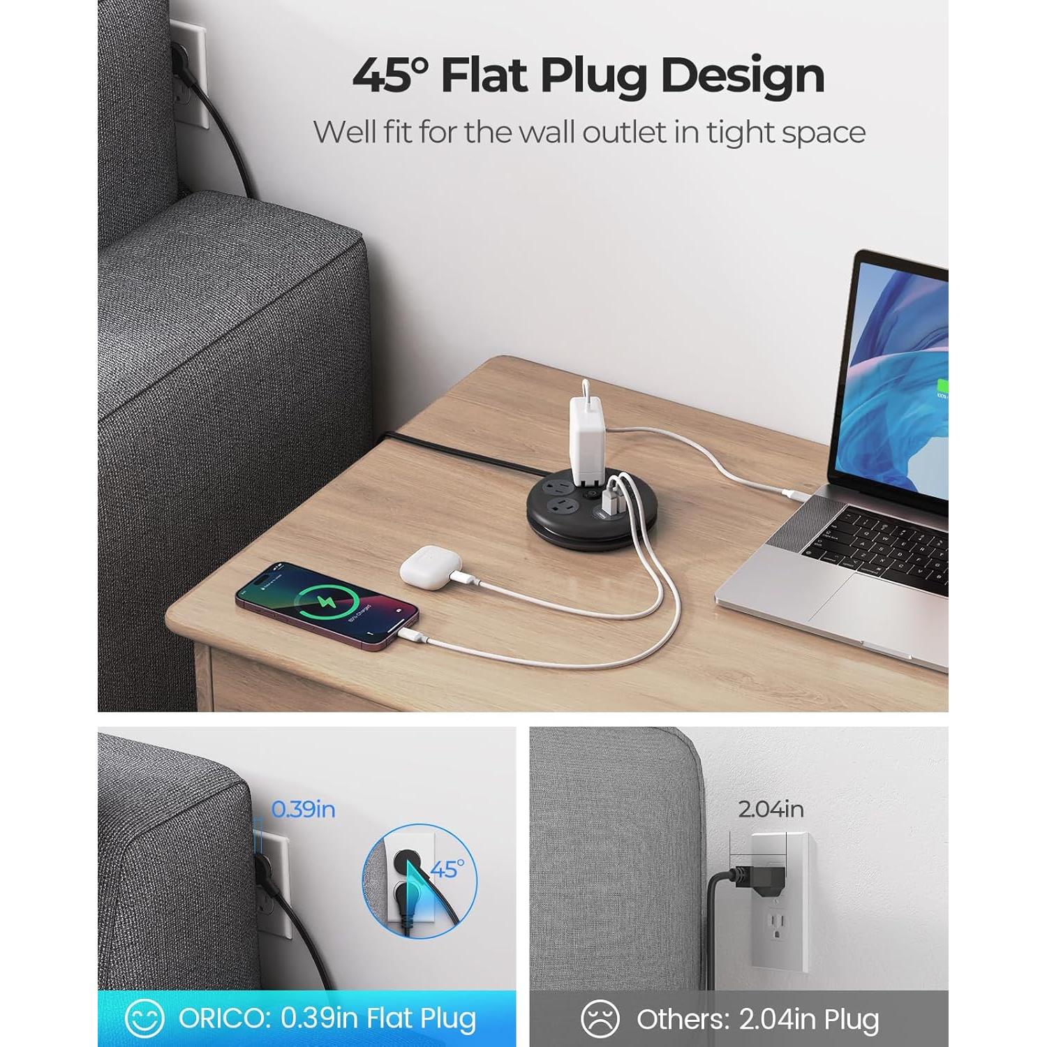 Regleta de Viaje ORICO 1.2m 6 en 1 con 3 USB Negra