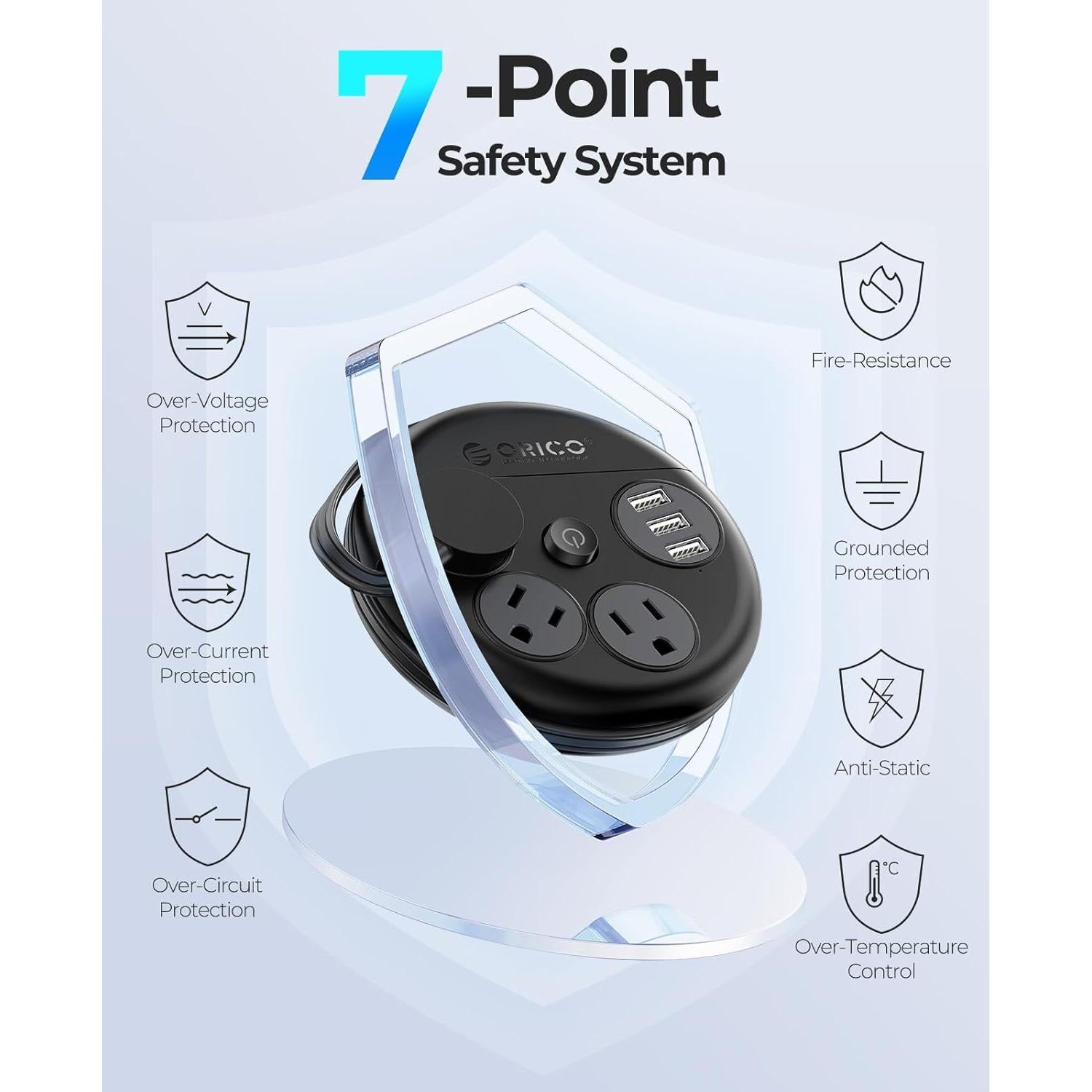 Regleta de Viaje ORICO 1.2m 6 en 1 con 3 USB Negra