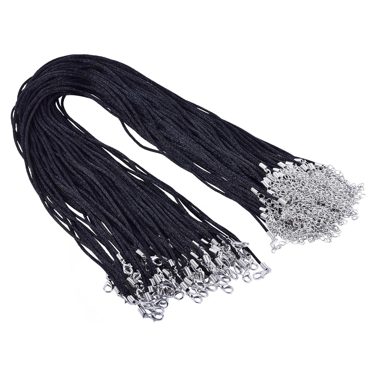 Cordón de Collar de Seda Satinada Negra KONMAY 50pcs 2mm 61cm