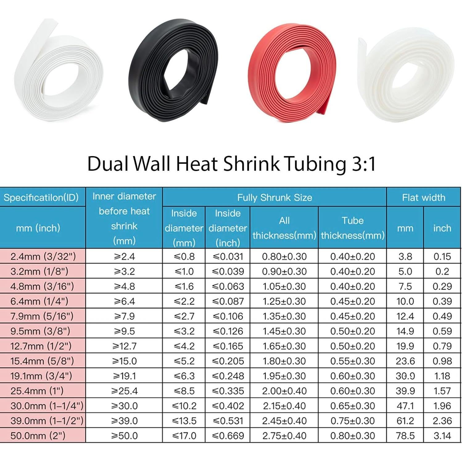 Manguera Termoretráctil Doble Pared MEYOOZIISU 7.9mm Rojo y Negro