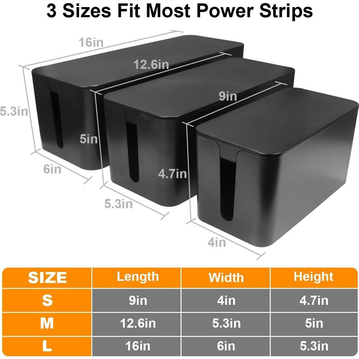 Caja Organizadora de Cables DUNCHATY 3 Tamaños ABS Negro