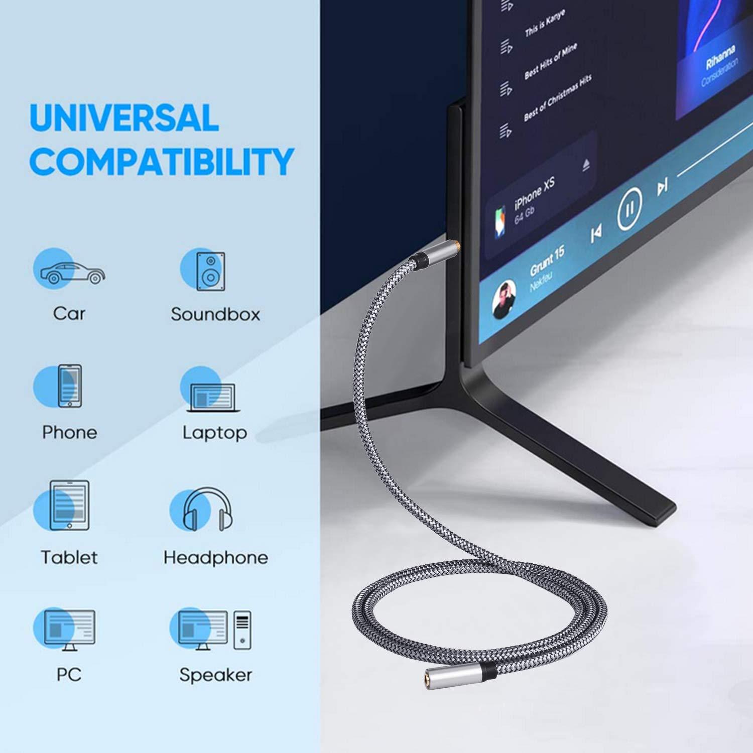 Cable de Extensión de Audio 3.5mm Tan QY 0.3M Plata