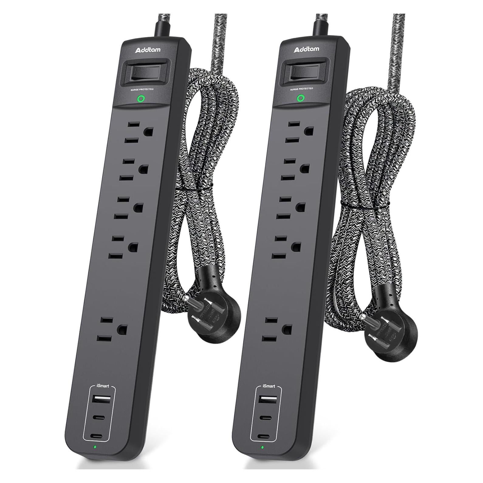 Regleta de Sobretensión Addtam 5 Salidas 3 USB 1.8m 1875W