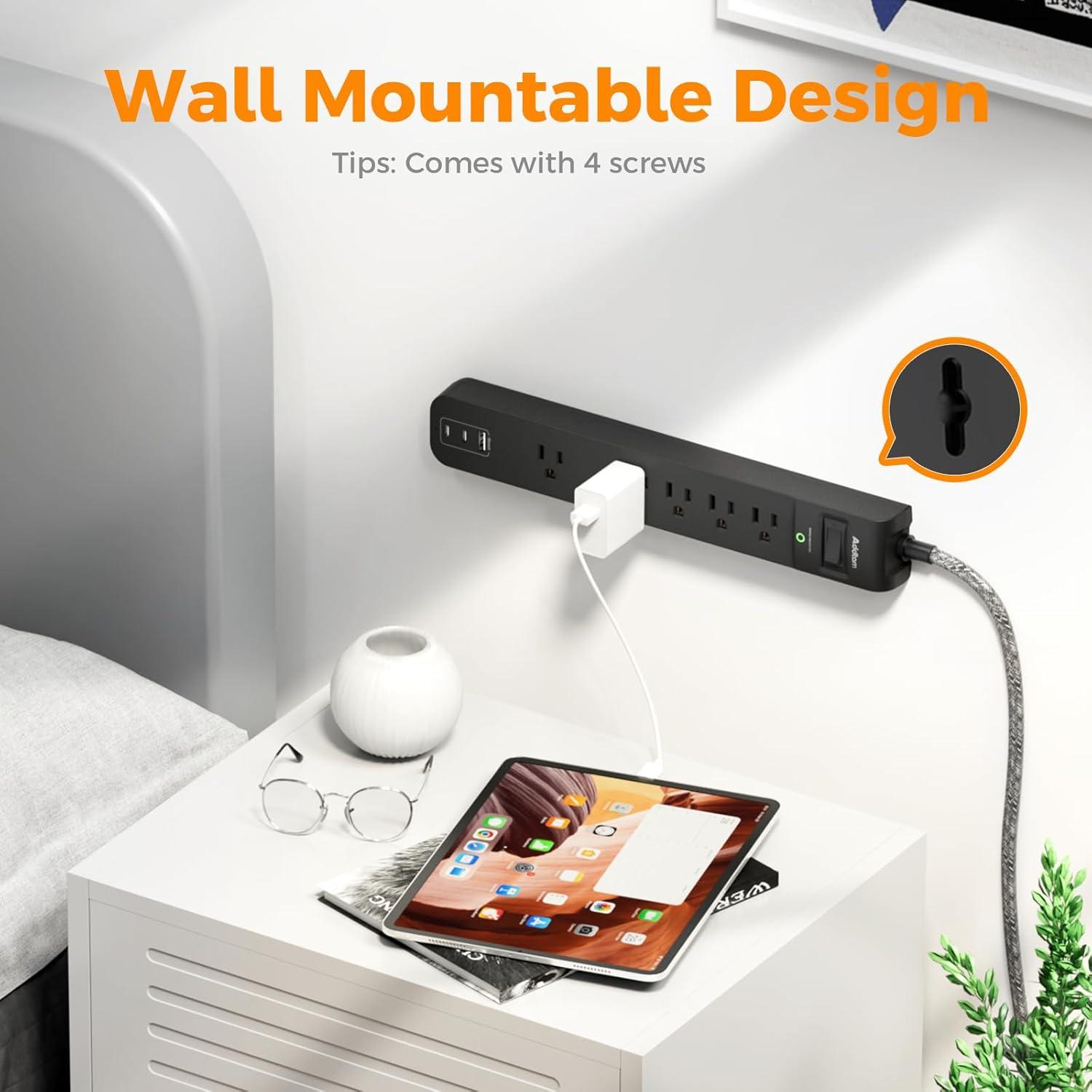 Regleta de Sobretensión Addtam 5 Salidas 3 USB 1.8m 1875W