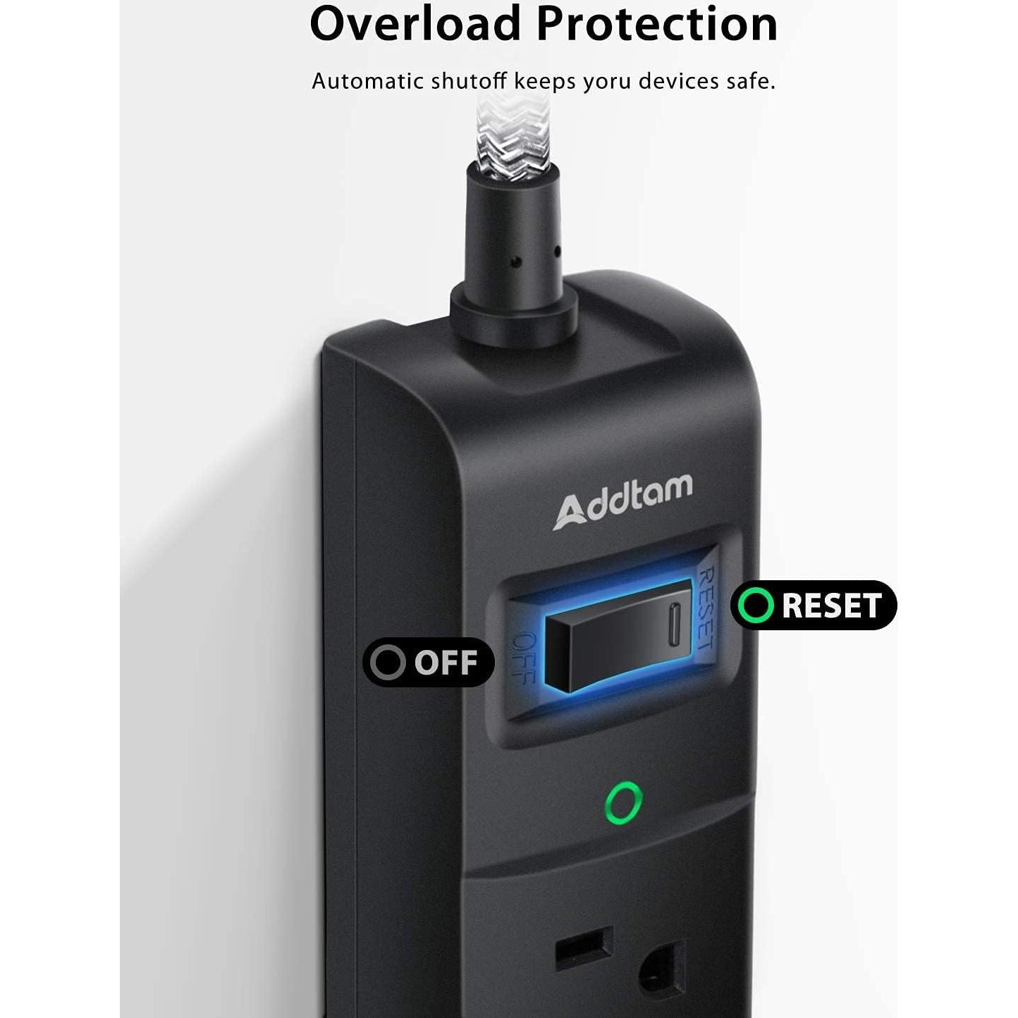 Regleta de Sobretensión Addtam 5 Salidas 3 USB 1.8m 1875W