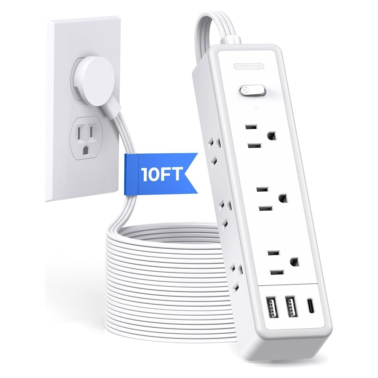 Protector de Sobretensión NTONPOWER 10 PIES 12 Salidas USB