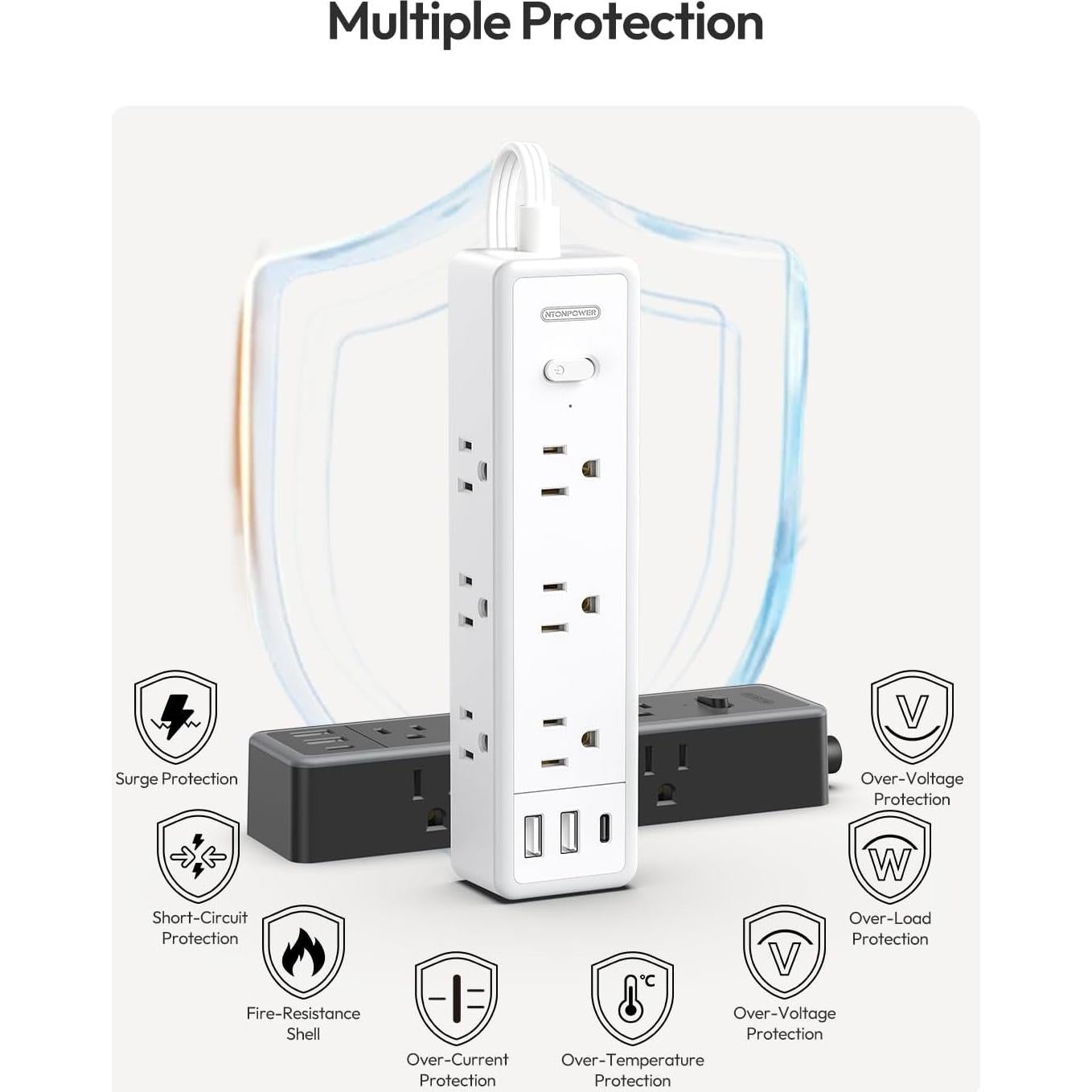 Protector de Sobretensión NTONPOWER 10 PIES 12 Salidas USB