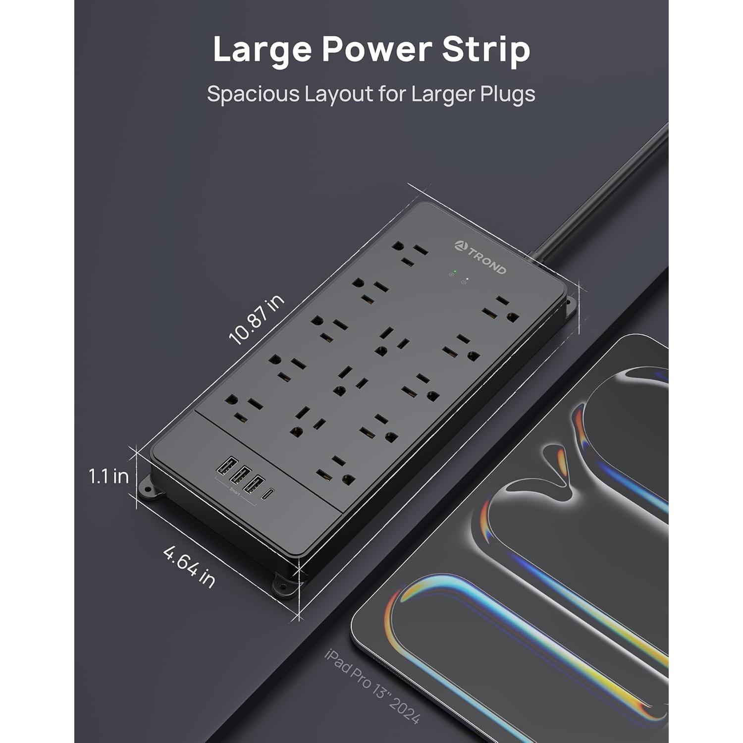 Regleta TROND 13 Salidas AC y 4 USB, 4000 Julios, 1.5m