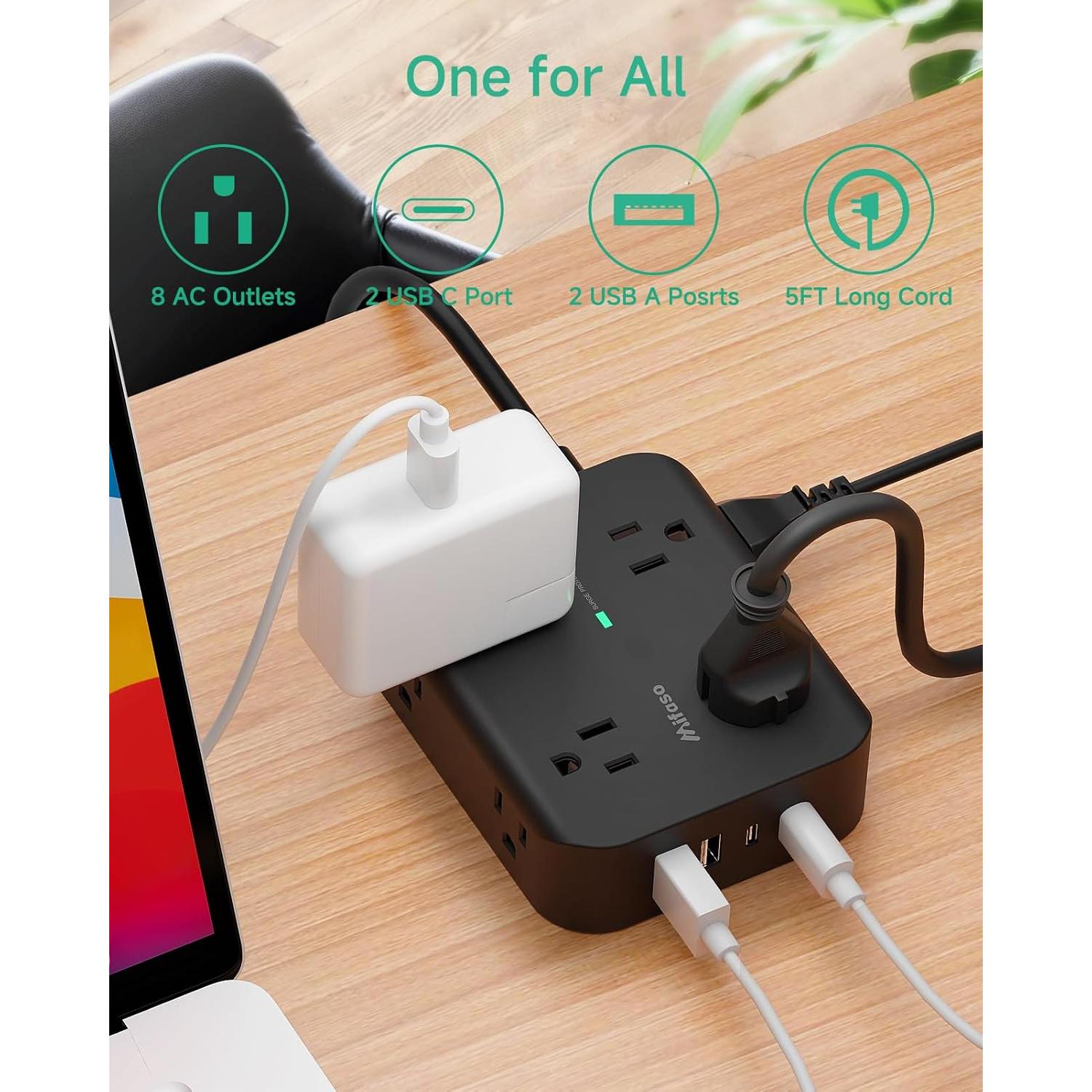 Regleta de Enchufes MifasoPower 8 Salidas con 4 USB 5FT