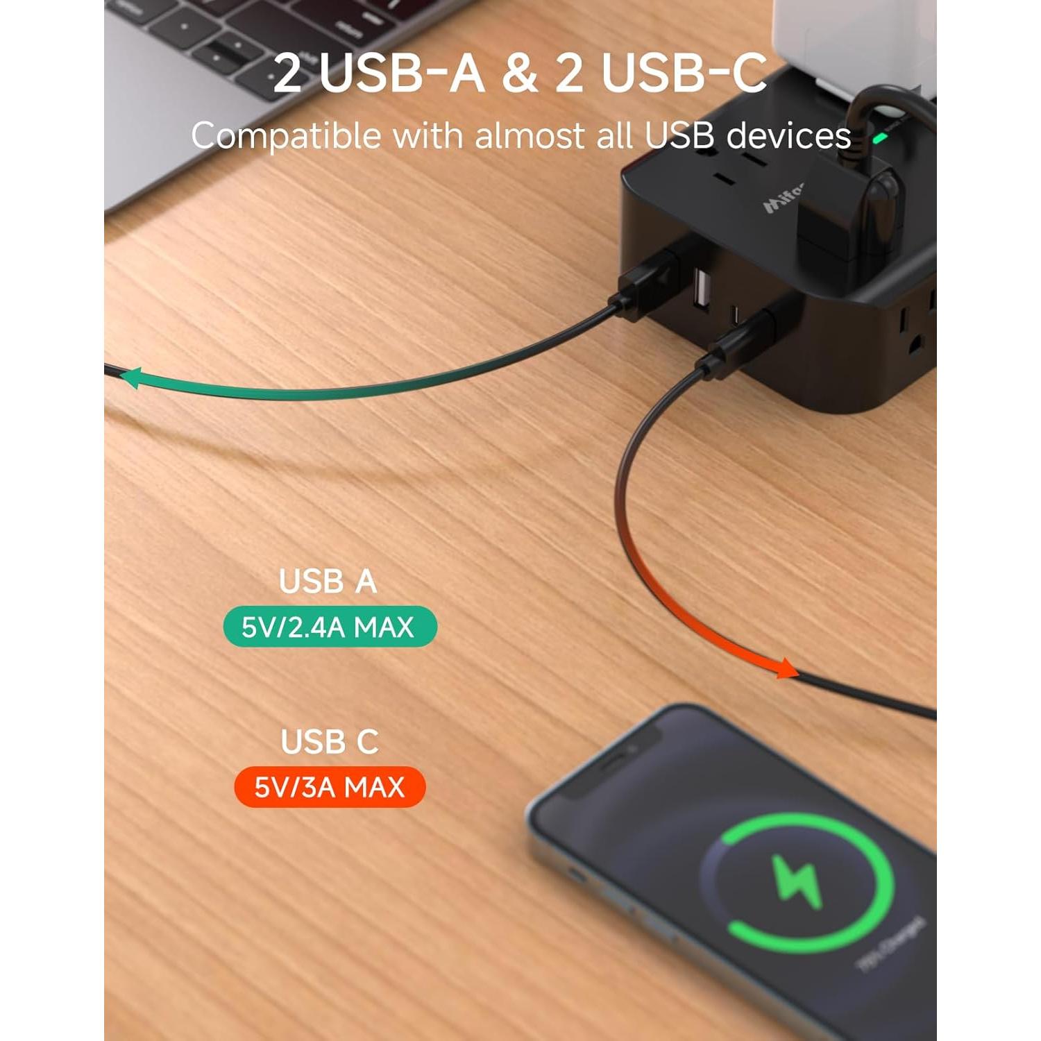 Regleta de Enchufes MifasoPower 8 Salidas con 4 USB 5FT