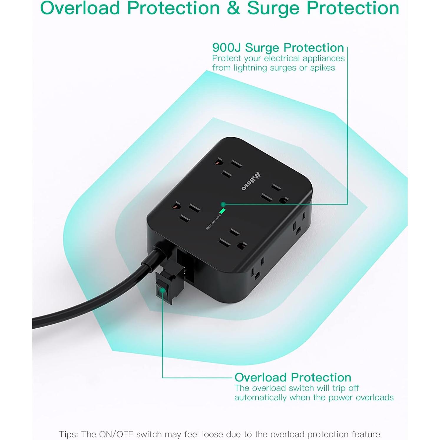 Regleta de Enchufes MifasoPower 8 Salidas con 4 USB 5FT