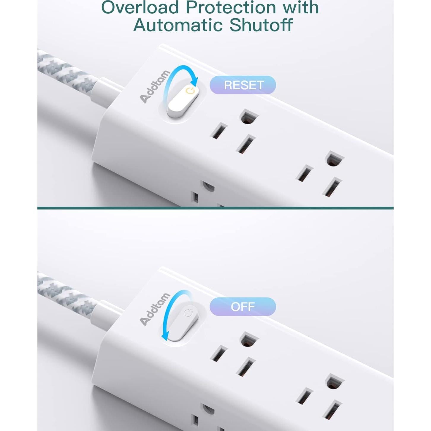 Regleta de Protección Addtam 3m 12 Salidas AC 3 USB Montable