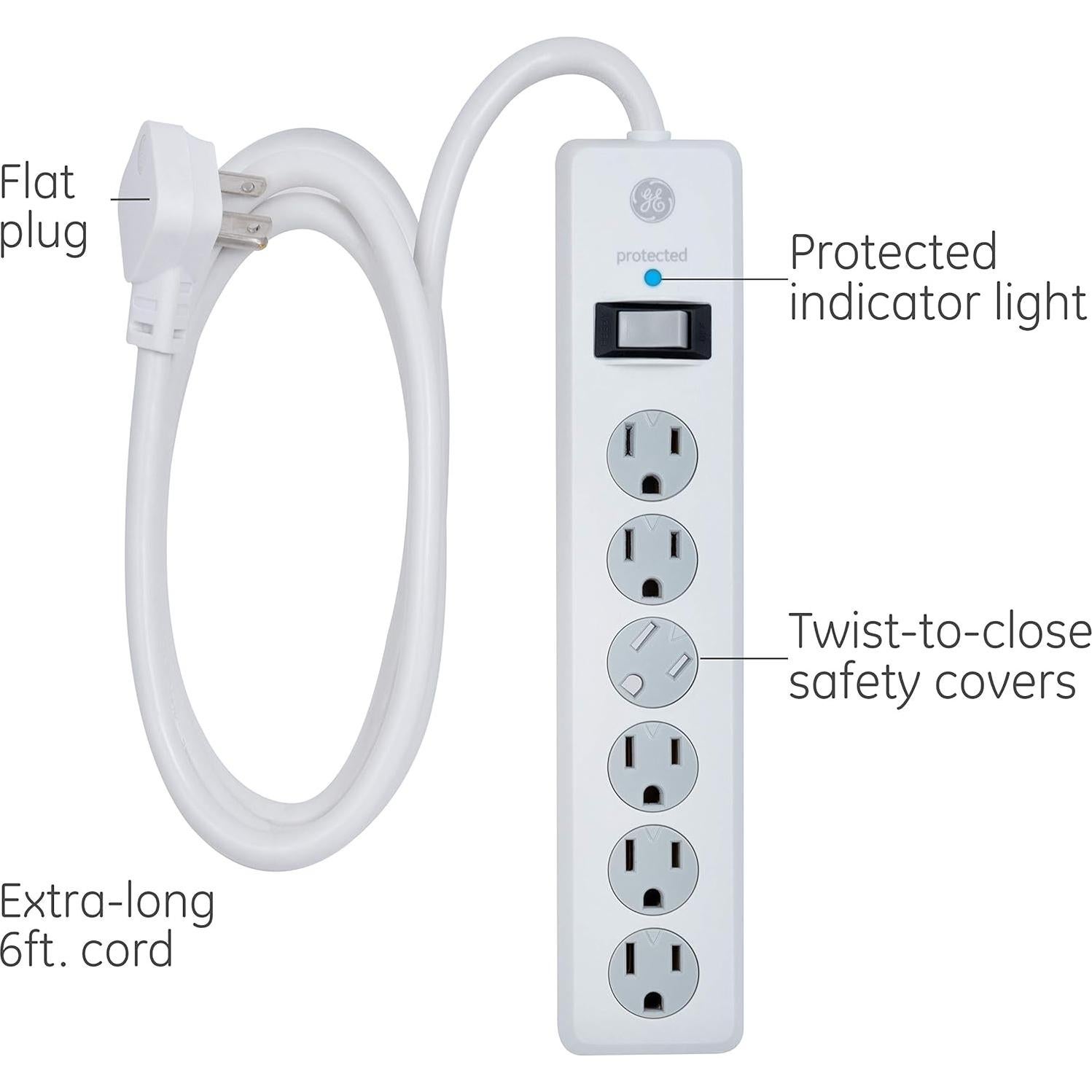 Protector contra sobretensiones GE 6 salidas 800J 2 paquetes