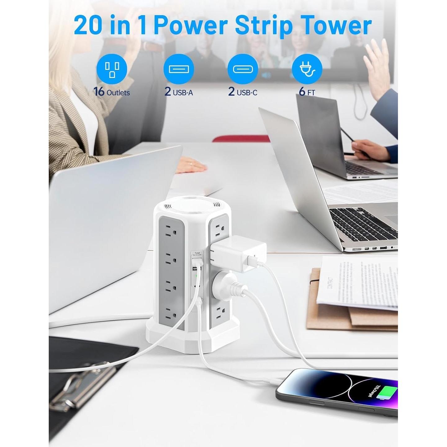 Regleta de Torre Farakara con 16 Salidas AC y 4 USB 20W