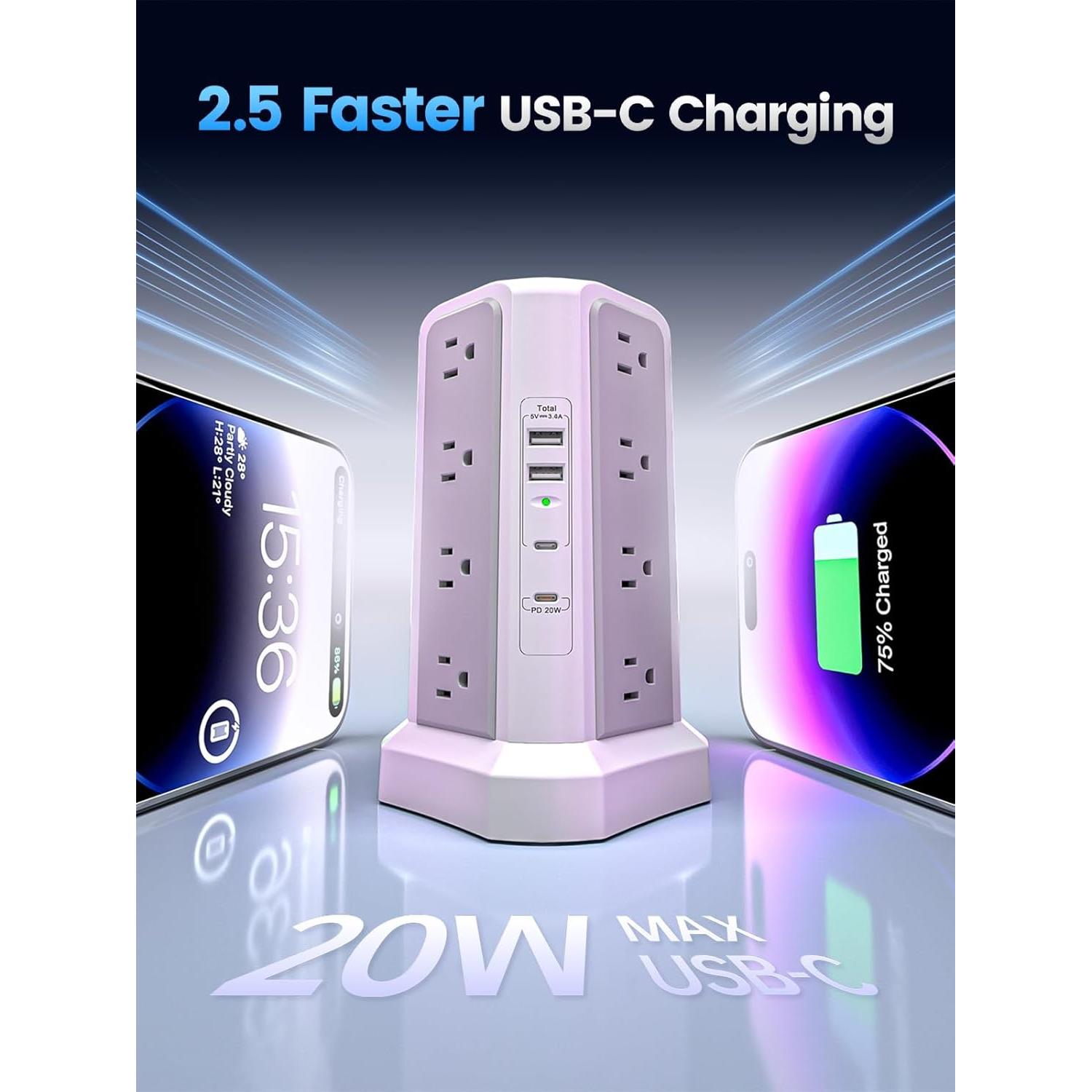 Regleta de Torre Farakara con 16 Salidas AC y 4 USB 20W