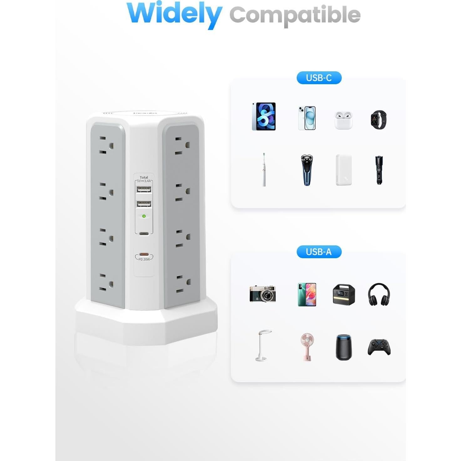 Regleta de Torre Farakara con 16 Salidas AC y 4 USB 20W