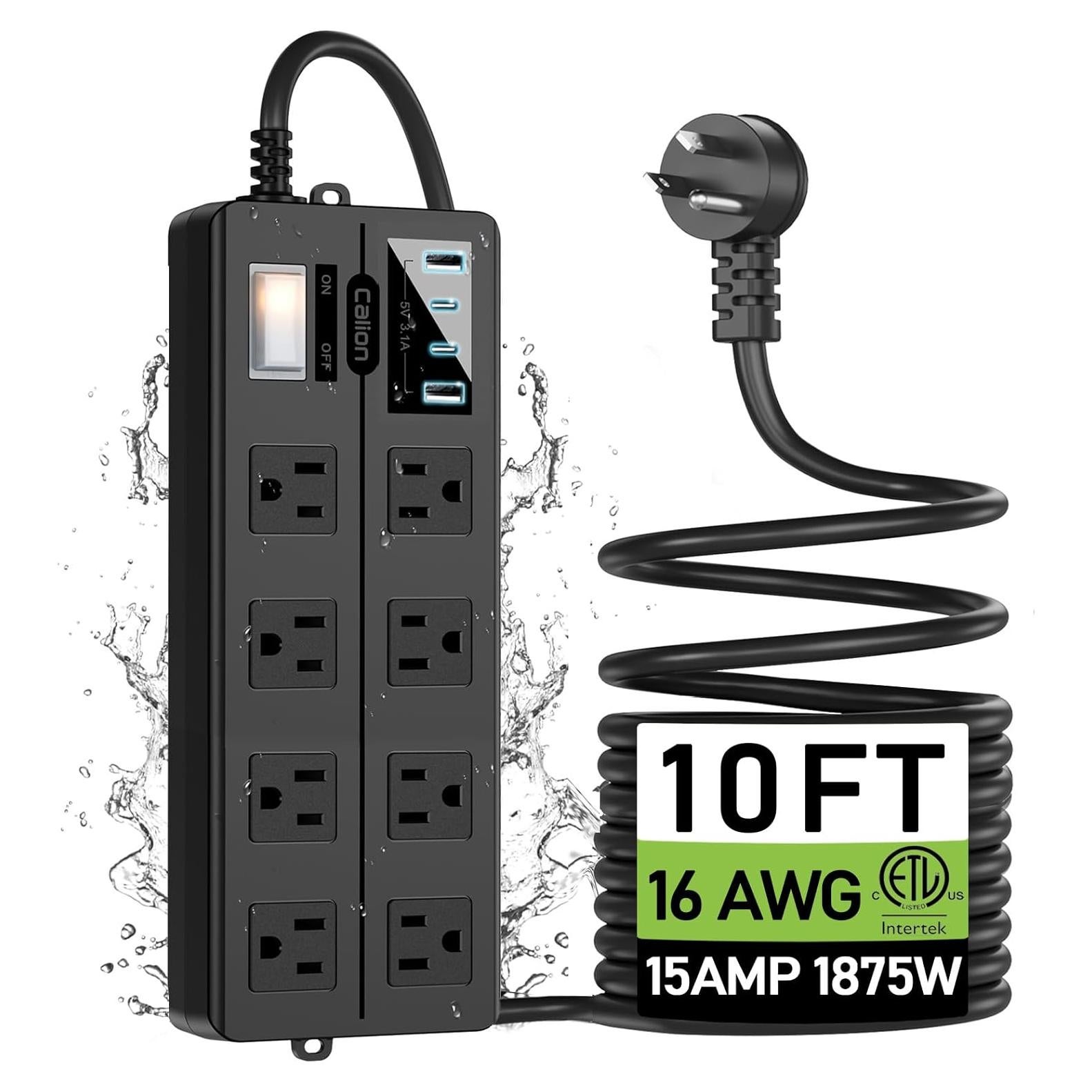 Toma de Corriente Exterior VNJ 8 Salidas AC + 4 USB 3.05m IPX6