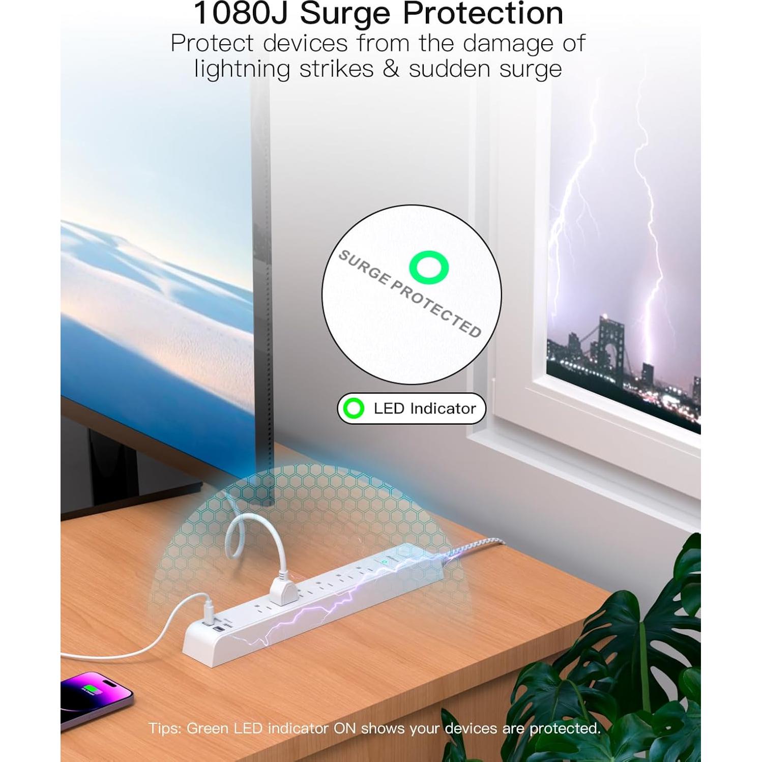 Regleta de Protección MIFASOPOWER 10FT 6 Salidas AC 4 USB