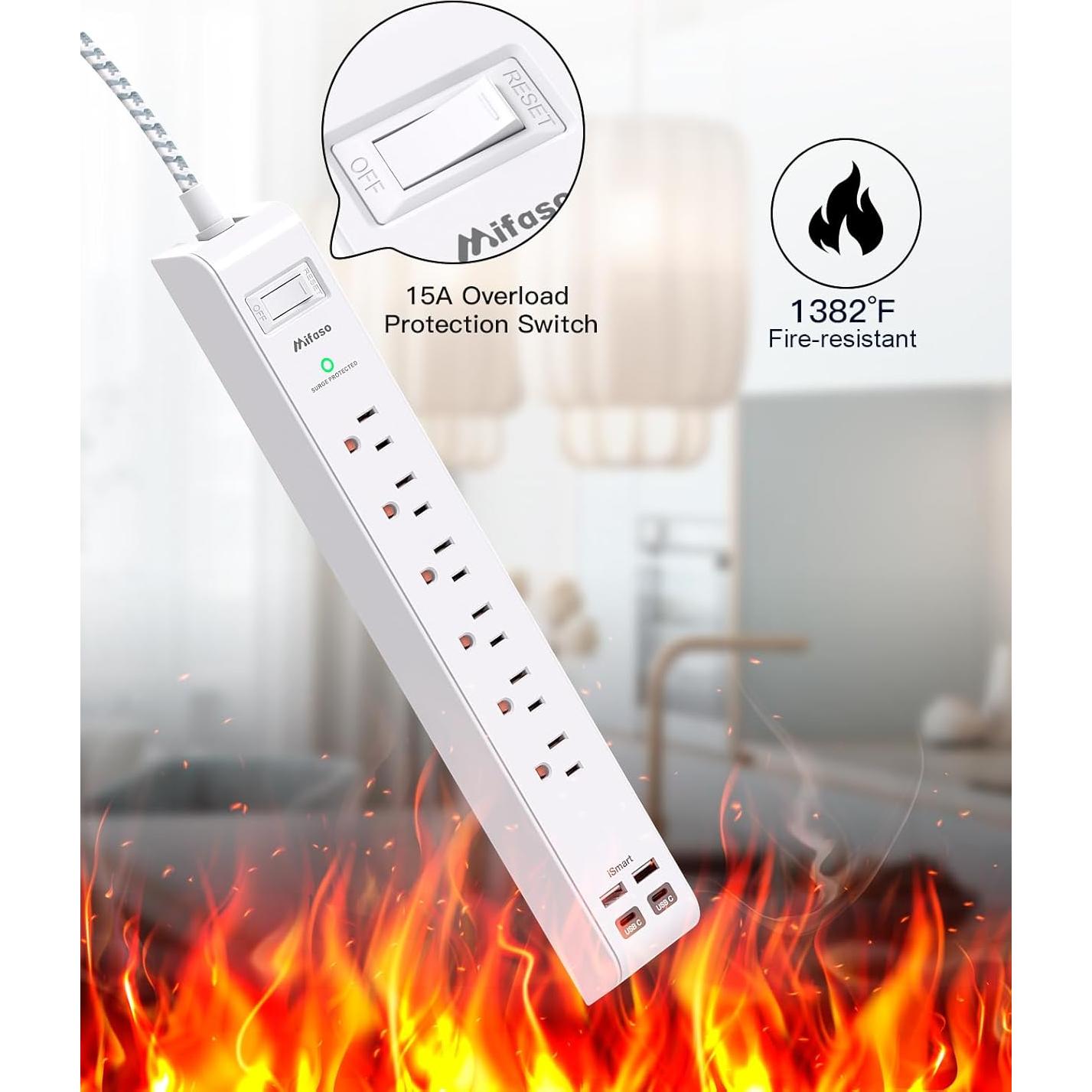 Regleta de Protección MIFASOPOWER 10FT 6 Salidas AC 4 USB