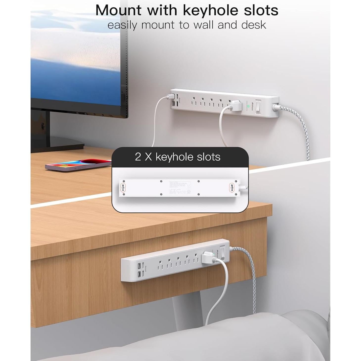 Paquete de 2 Regletas de Energía Mifaso 3.66 m con 6 Salidas y 4 USB