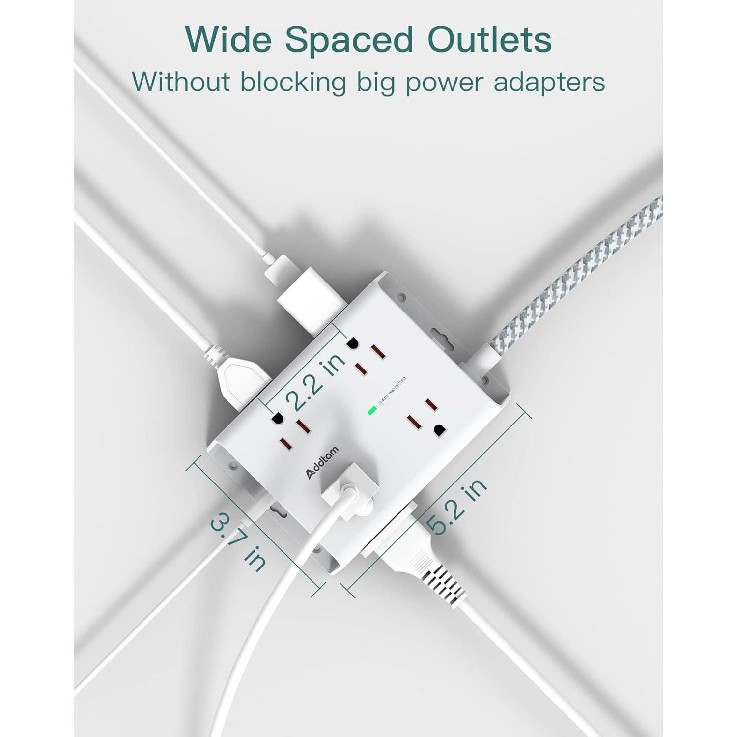 Regleta de Sobretensión Addtam 8 Salidas 4 USB C 5 Pies