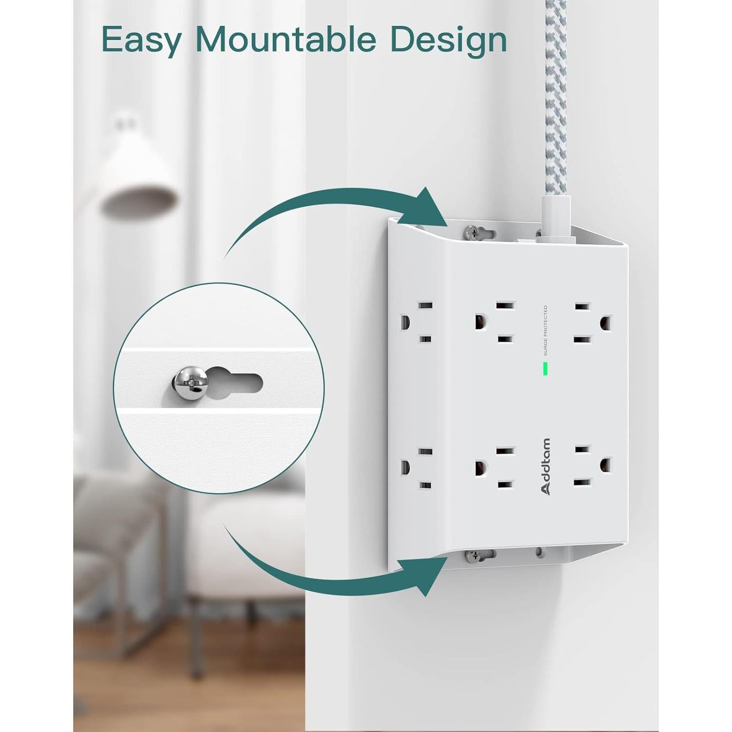 Regleta de Sobretensión Addtam 8 Salidas 4 USB C 5 Pies