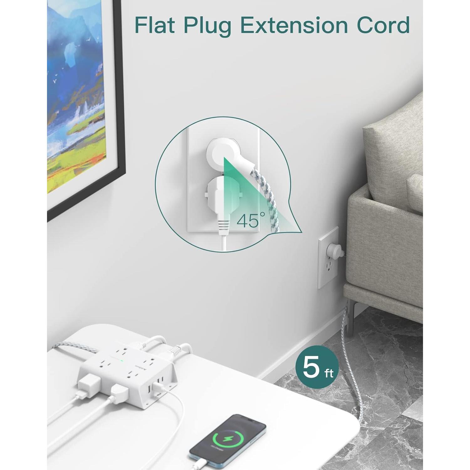 Regleta de Sobretensión Addtam 8 Salidas 4 USB C 5 Pies