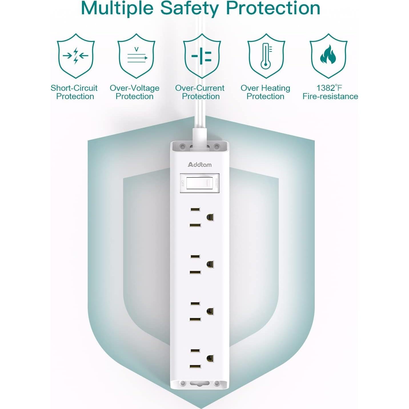 Regleta de Enchufes Plana Addtam 12 Salidas 1.52m Blanca
