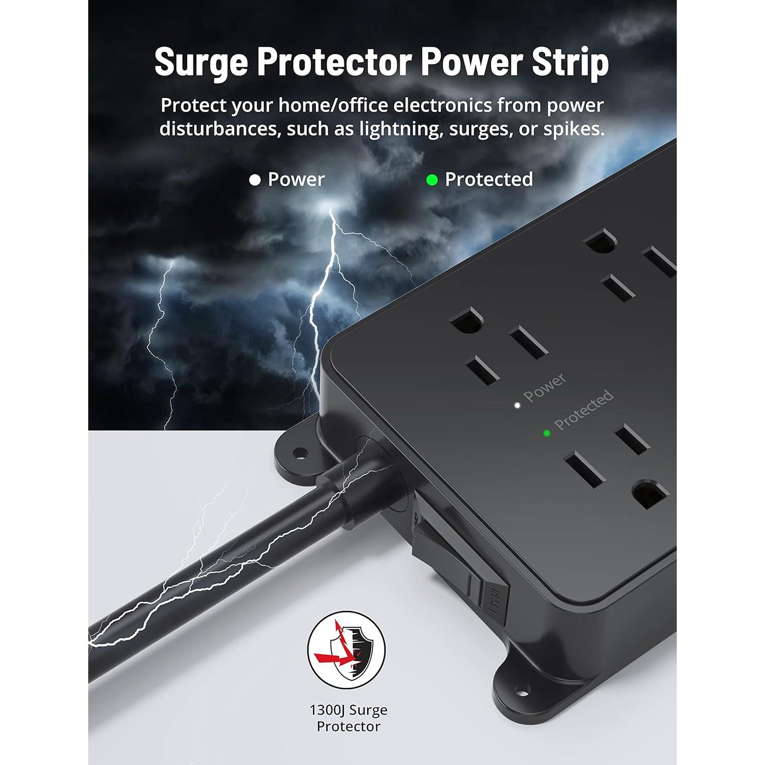 Regleta TROND con 5 Salidas y 3 Puertos USB, 1.5m, Negro