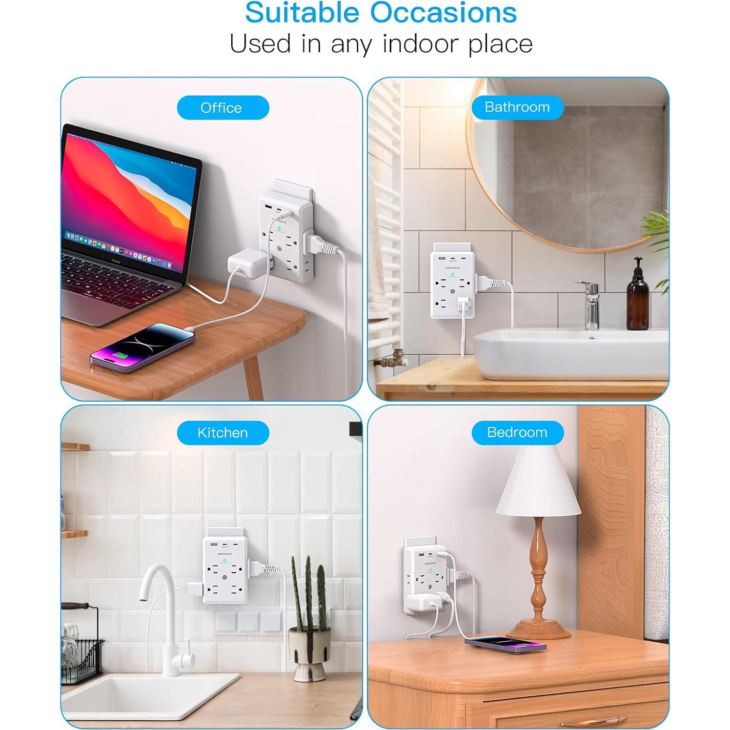 Extensor de Enchufe HANYCONY 8 Salidas 3 USB C 900J