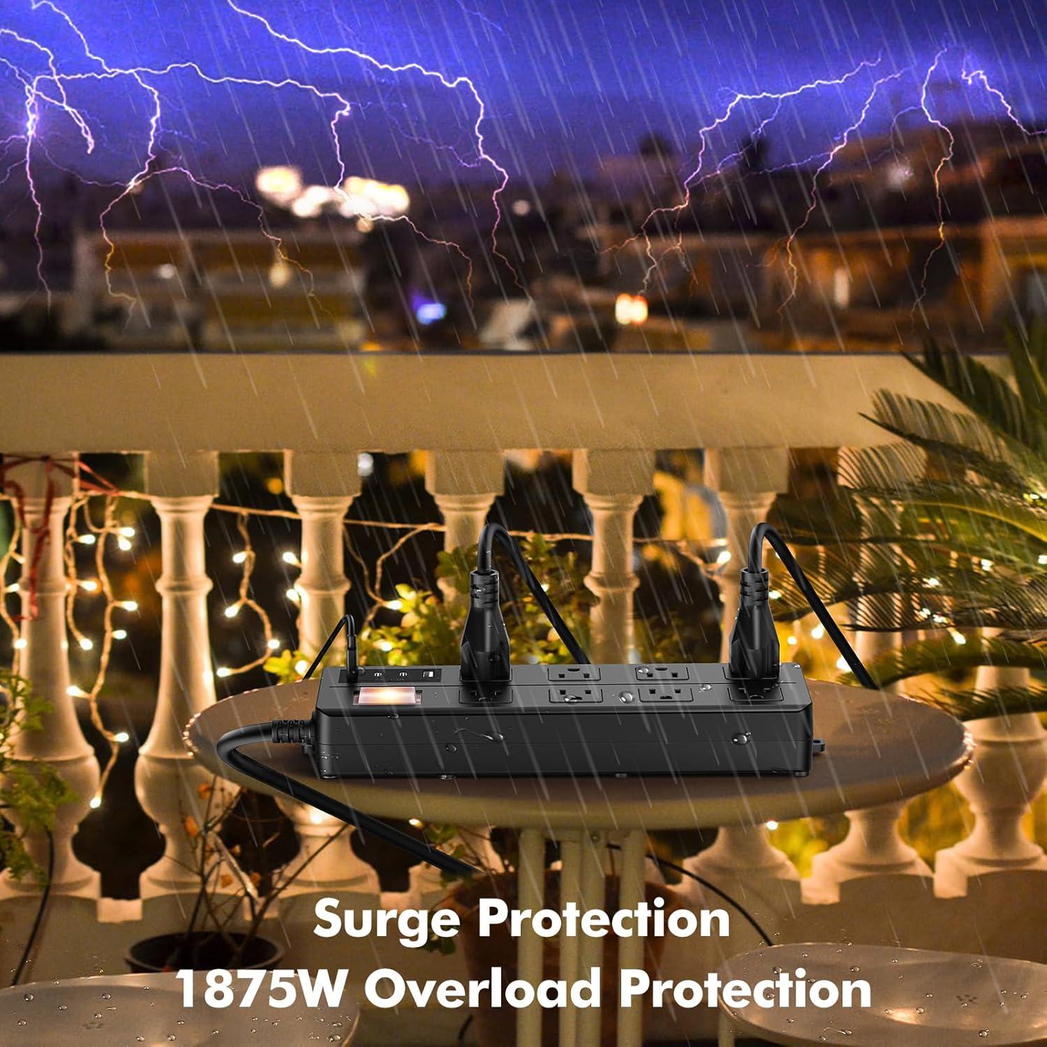 Toma de Corriente Exterior VNJ 8 Salidas AC + 4 USB IPX6 15FT