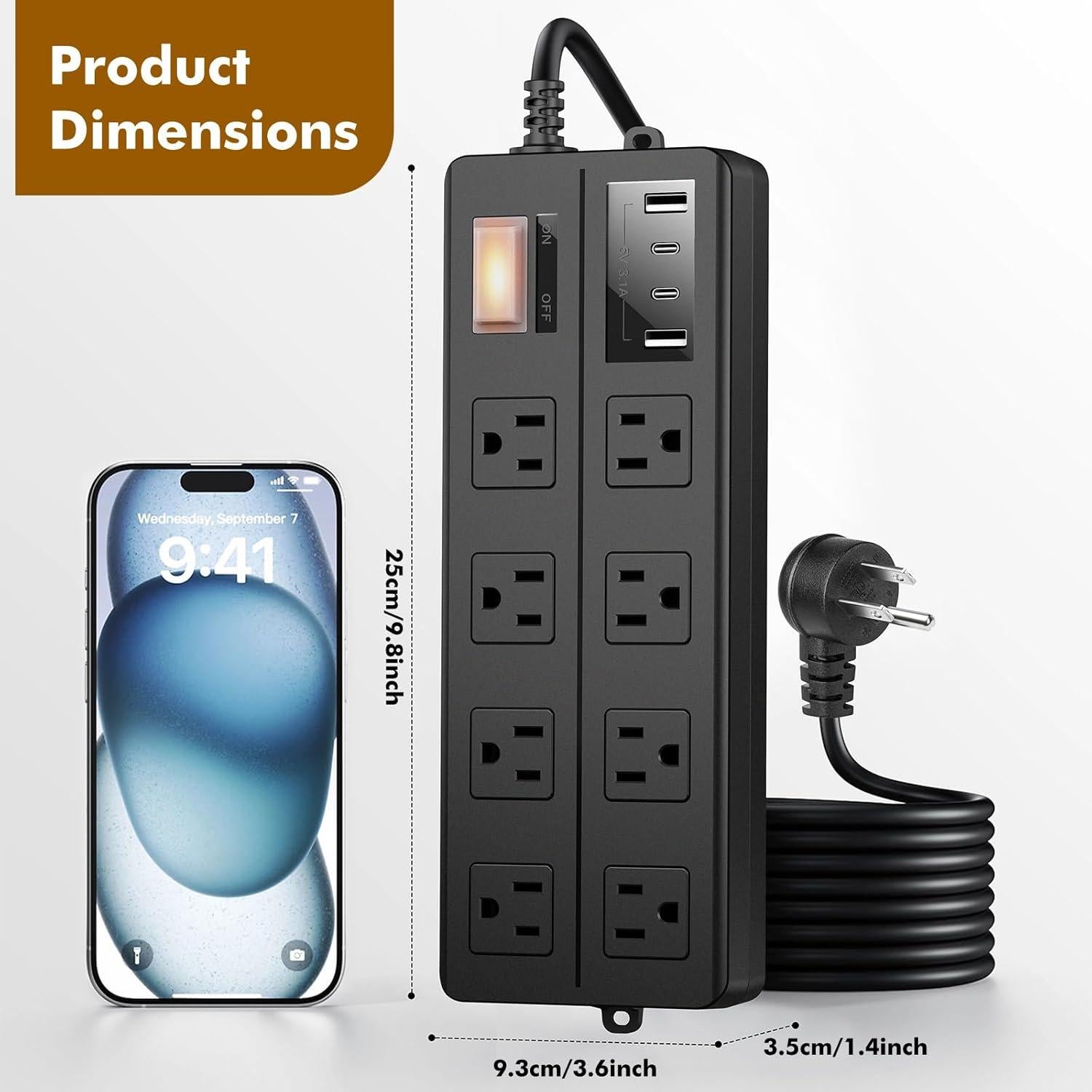 Toma de Corriente Exterior VNJ 8 Salidas AC + 4 USB IPX6 15FT