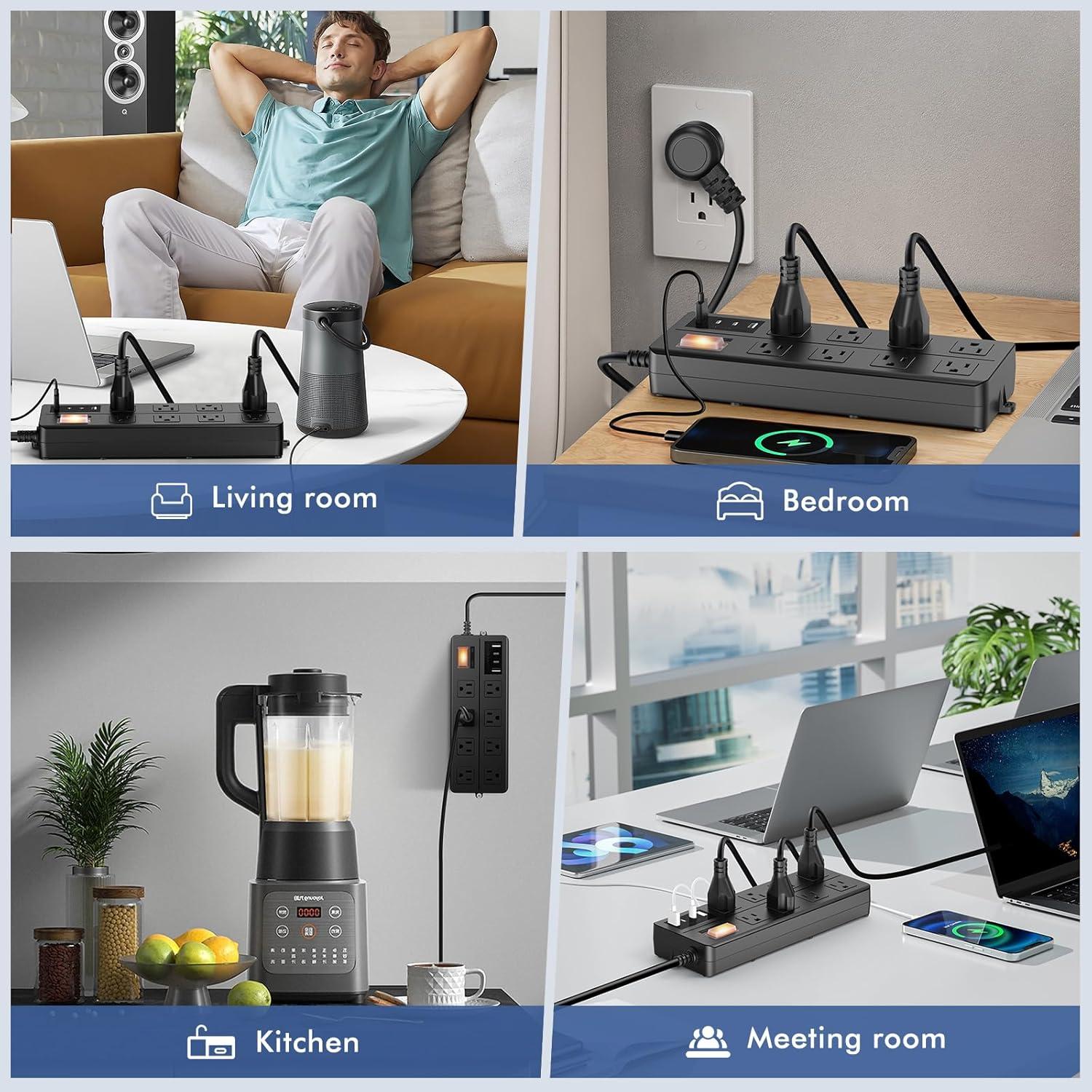 Toma de Corriente Exterior VNJ 8 Salidas AC + 4 USB IPX6 15FT