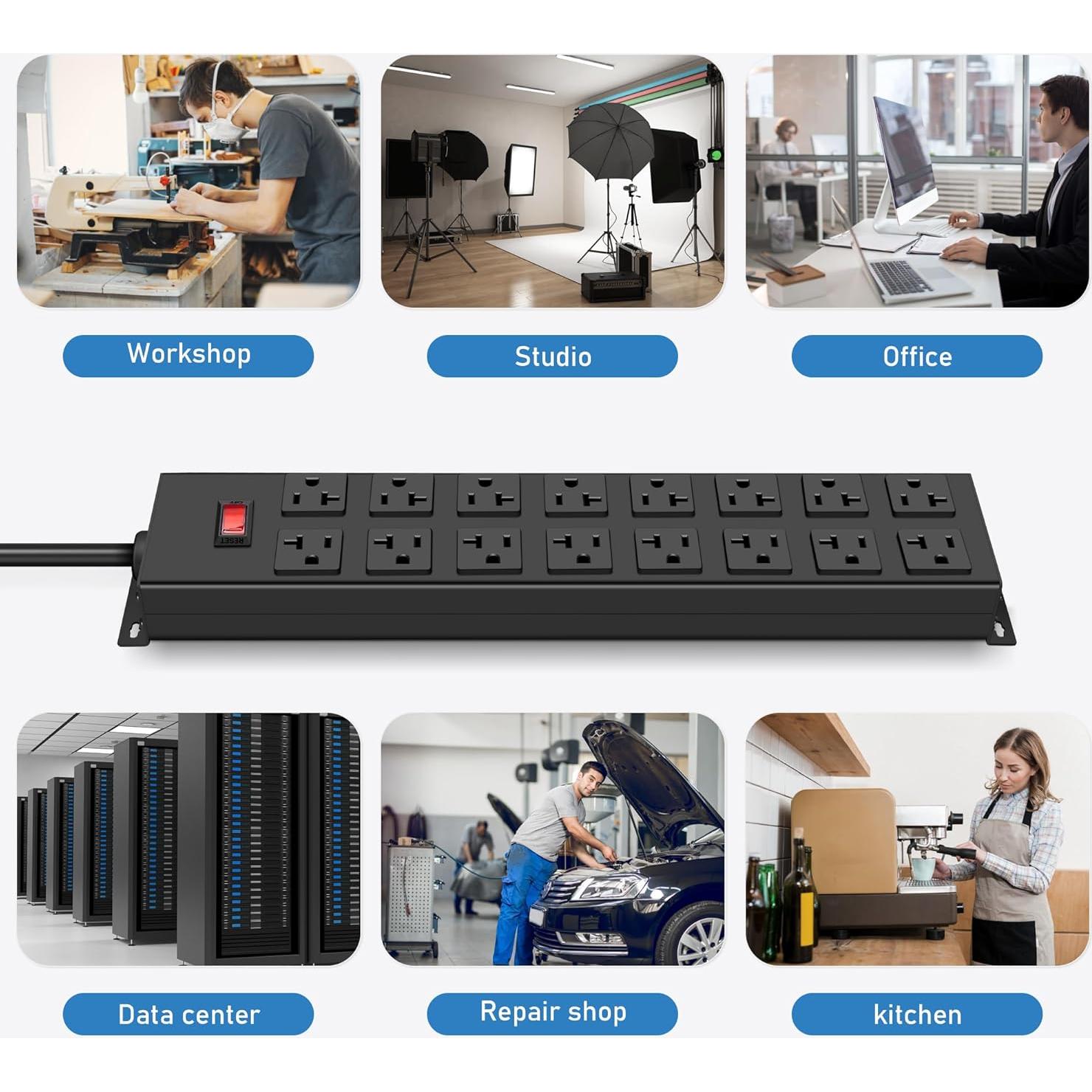 Regleta de 20A JUNNUJ con 16 Salidas y Protección 1.22m