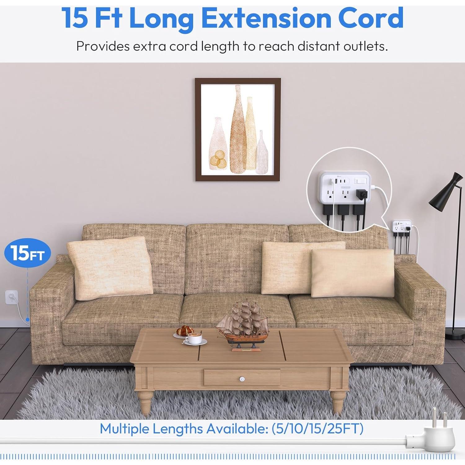 Cable de Extensión NTONPOWER 4.57m con 6 Salidas y 4 USB