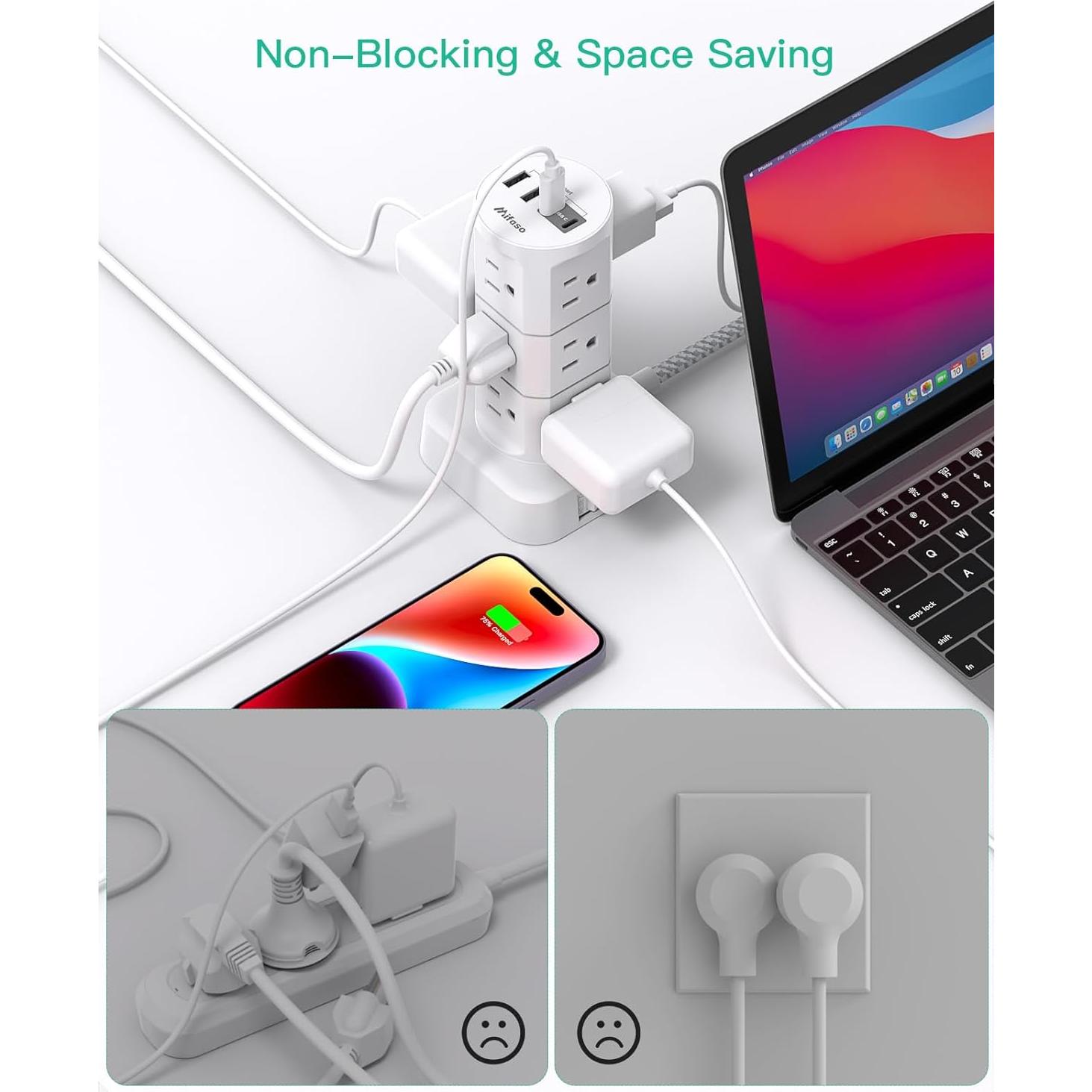 Regleta de Poder MIFASOPOWER 12 Salidas 4 USB 1.83m