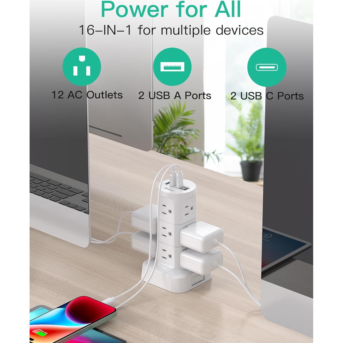 Regleta de Poder MIFASOPOWER 12 Salidas 4 USB 1.83m