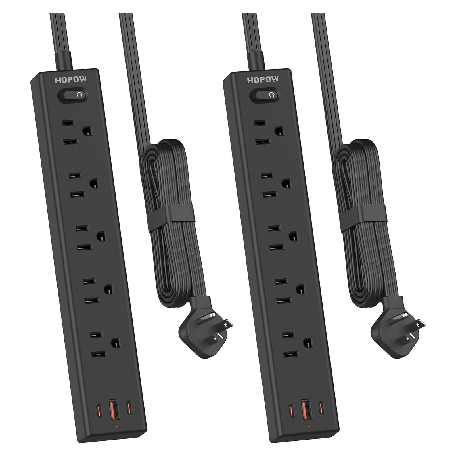 Regleta de Enchufes Plana HOPOW 1.83m 2 Paquete 5 Salidas 3 USB