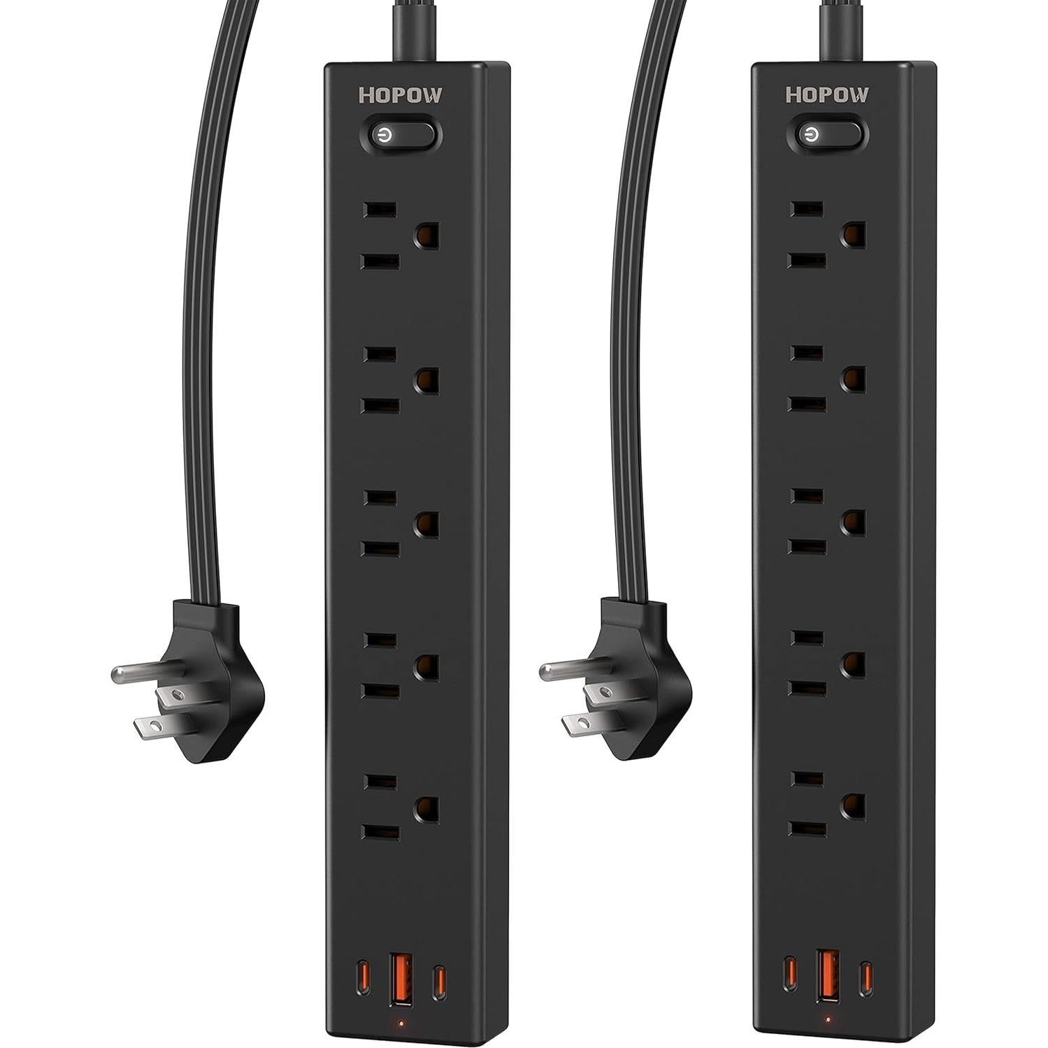 Regleta de Enchufes Plana HOPOW 1.83m 2 Paquete 5 Salidas 3 USB