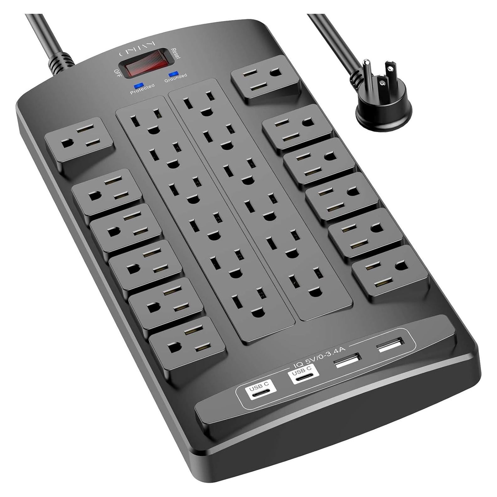 Regleta QINLIANF 24 Salidas y 4 Puertos USB 1.83m Negro