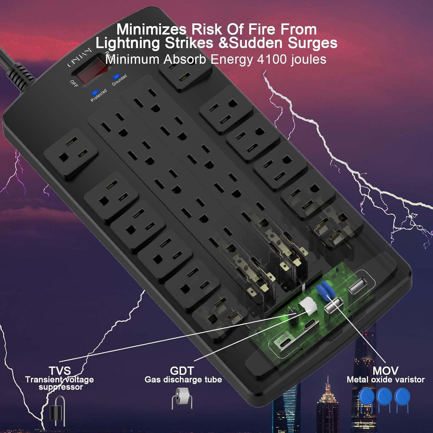 Regleta QINLIANF 24 Salidas y 4 Puertos USB 1.83m Negro