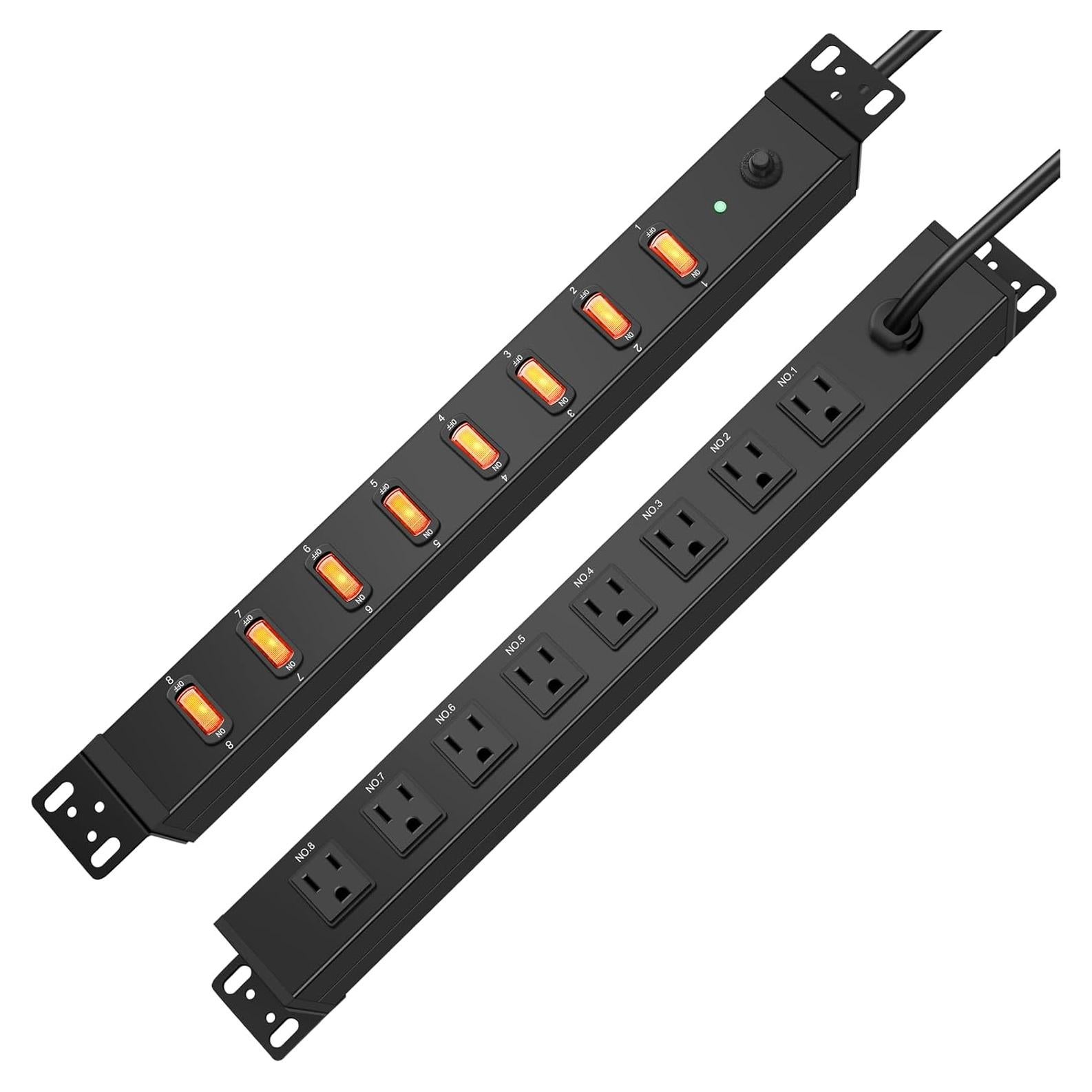 Regleta de Alimentación Montable HHSOET 1U 8 Salidas 1.83m